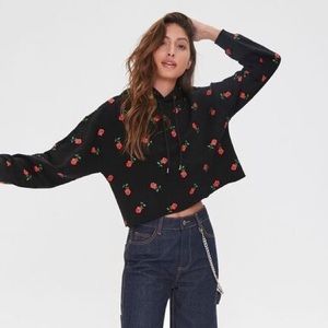 Rose print cropped hoodie